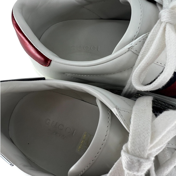 Gucci Ace Web Platform Crystal Embellished Leather Sneakers - Picture 14 of 16